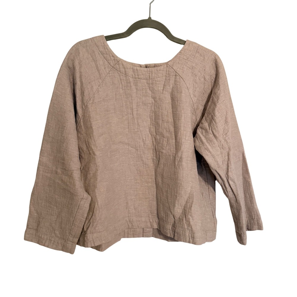 Madewell Tan Cotton Textured Raglan Long Sleeve Blouse Top Large Cottage Fall